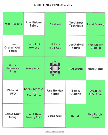 Quilting Bingo Card Progress www.dlstewart.com